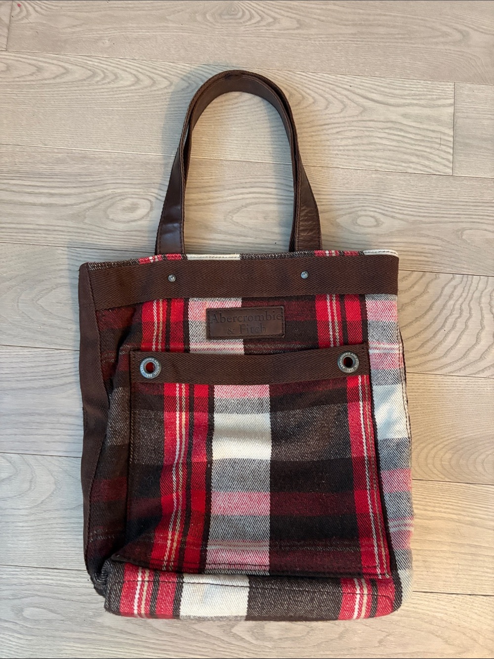 Vintage y2k Abercrombie Red Plaid Canvas Tote Bag